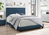 Dark Teal Fabric Upholstered Bed Wood Leg Queen Bed