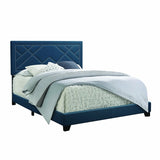 Dark Teal Fabric Upholstered Bed Wood Leg Queen Bed