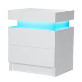 Modern RGB LED Night Table with 2 Drawers Organizer Storage Cabinet Bedside Table Home Bedroom Furniture Nightstands for Night