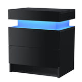 Modern RGB LED Night Table with 2 Drawers Organizer Storage Cabinet Bedside Table Home Bedroom Furniture Nightstands for Night